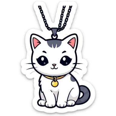 cute cat with a necklace pendant, cartoon sticker style sticker