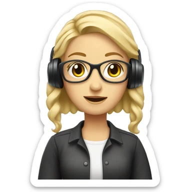 Audio technician blonde girl with an audio desk sticker
