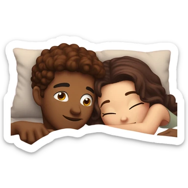 Burgundy haired girl and brunette boyfriend cuddling in bed sticker