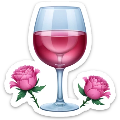Pink wine, ice and a carnation in a wine glass sticker