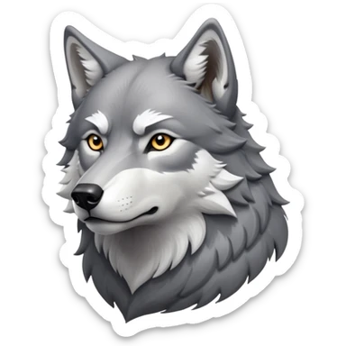 cinematic-noble-realistic-wolf-portrait-emoji,-poised-and-regal,-with-a-strong,-lean-build-and-a-sleek,-well-groomed-fur-of-grey-and-white,-deep-set-soulful-piercing-eyes,-simplified-yet-sharp-and-sophisticated-features,-highly-detailed, zoomed out showing shoulders sticker