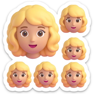a girl with blonde curly hair, 3d emoji style sticker