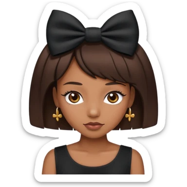 Adult woman with black cute  cut with a black top and a bow on her head with long lashes sticker