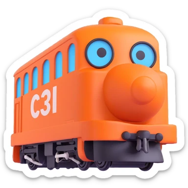 an orange train with an excited, hyped expression, perfect for a Twitch emote sticker