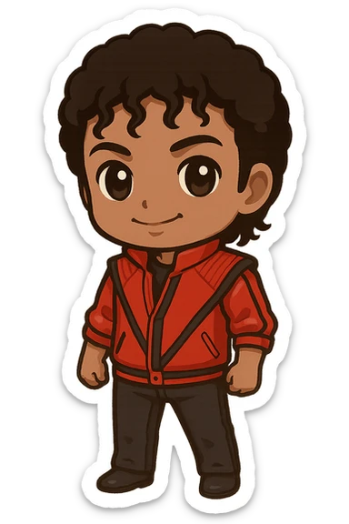 Michael Jackson with his Thriller jacket sticker