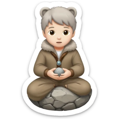 a full body of kid wearing fur clothing, playing stone



















 sticker