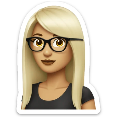 mujer blanca cabello largo negro con flequillo y lentes negros sticker