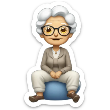 An old lady with glasses sitting on top of the cloud sticker