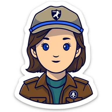 white woman park ranger with gray and brown hair, blue eyes sticker