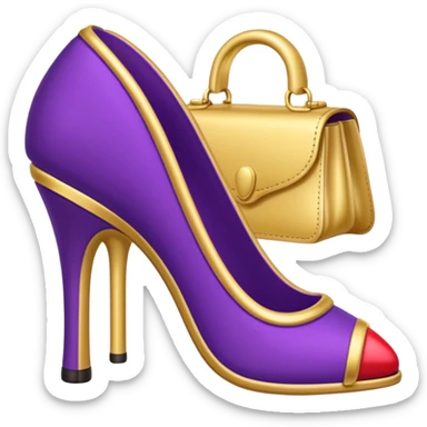 create a single emoji with royal purple heel, lipstick and golden bag sticker
