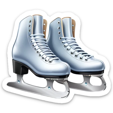 An icon featuring a pair of elegant figure skates standing on the smooth ice of a rink, with sparkling ice beneath them. The background shows a grand ice arena with bright lights and empty stands, highlighting the beauty and grace of figure skating. Transparent background. sticker