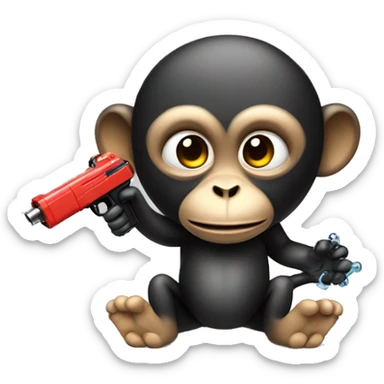 Monkey with a black squirt gun sticker