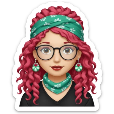 girl with long curly peppermint hair and bandana and glassess and earring sticker