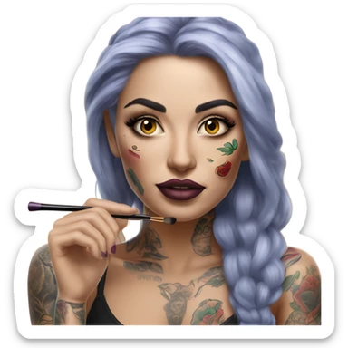 Hyper Realistic Beautiful tattooed woman doing her makeup sticker