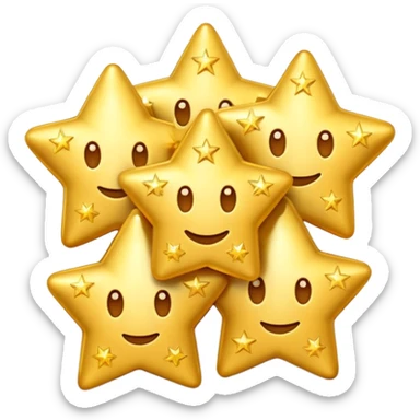 3D iPhone style emoji of classic sparkles, three golden shining stars with glowing edges, isolated on white background, soft shadows, high detail, playful and cute. sticker