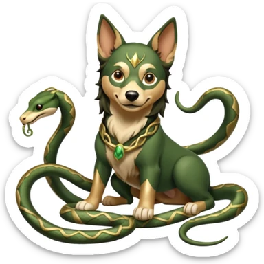 loki god of mischief as a dog. he as snakes.  dynamic pose sticker