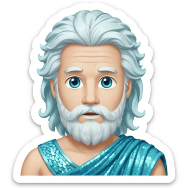 Uranus, God of Air from Roman Deities with long white wavy hair and beard, pale cyan sequin toga sticker