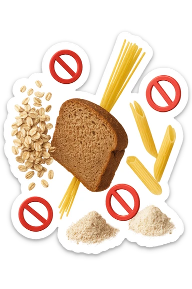 cereali, pane, pasta e farine realistici fluttuano in aria con piccoli divieti 3d, IPERREALISTICO 4K sticker