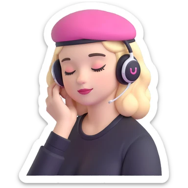 girl wearing a pink beret and AirPods Max headphones, listening to music with closed eyes sticker