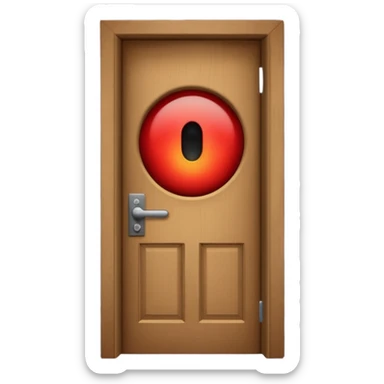Minimalist emoji-style sticker of a half-open door, with smoke and a single glowing eye visible in the dark inside. Flat design, desaturated colors.
 sticker