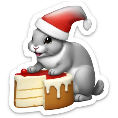 Rabbit eating cheesecake wearing a Santa hat sticker