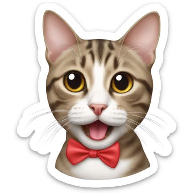 Cat sticking tounge out with a bow on head sticker