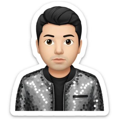 Chino Moreno with grey sequin jacket, black shirt sticker