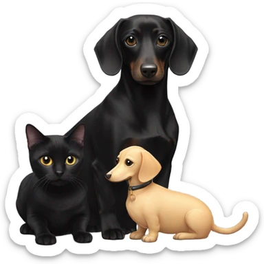 All Black cat next to black and white dachshund dog sticker