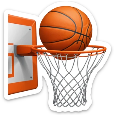 A close-up of a basketball shield and hoop with the ball swishing through the net, captured mid-air. The background emphasizes the tension and excitement of the moment, with the rim and net in sharp focus, showcasing the precision and skill of the sport. sticker