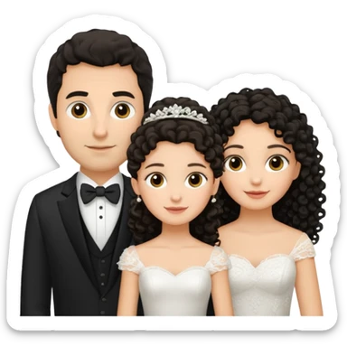 Familia : Novio pelo oscuro, Novia pelo rizado oscuro, hija mayor pelo mono , hija menor pelo oscuro. sticker