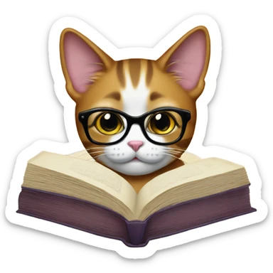 Cat with glasses and a book sticker