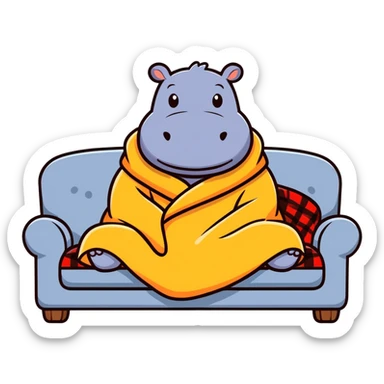 a lazy hippow raped up  in a blanket and on a couch ￼ sticker
