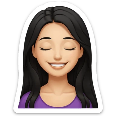 a happy woman smile, close eyes with long black hair sticker
