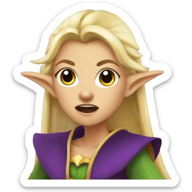 enraged angry, Noble female Elf with Elf ears and blonde hair and purple robes sticker