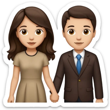 Longer wavy hair for one and straight for the other both dark brown hair. Light skin tone holding hands sticker