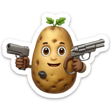A potato with a gun sticker