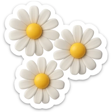 3D iOS-style daisies, realistic white petals, yellow centers, soft lighting, no background sticker