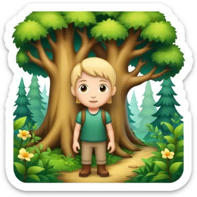 person exploring an enchanted forest sticker