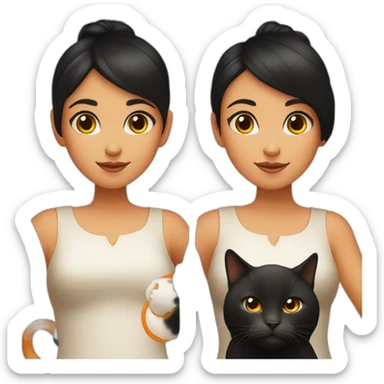 Girl with black hair parted in the middle holds an orange cat sticker