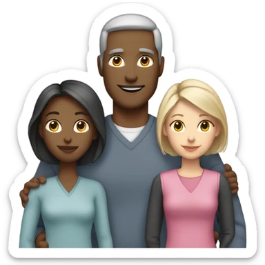 White family mom and dad with two girl daughters and grey cat  sticker