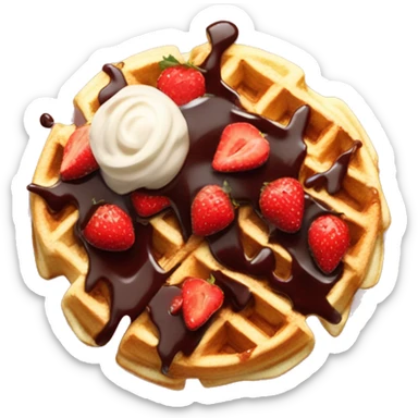 Cut up strawberries and chocolate sauce on Belgian waffle sticker