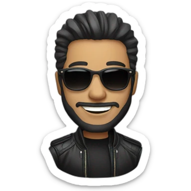 Man smiling  with beard, earrings, sunglasses, black leather jacket sticker