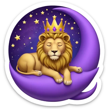 Lion with a crown sleeping on a purple crescent moon  sticker
