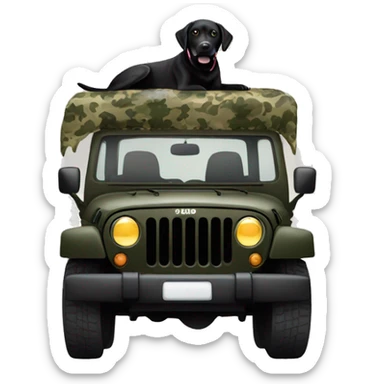 Black Labrador in the back of camo Jeep sticker
