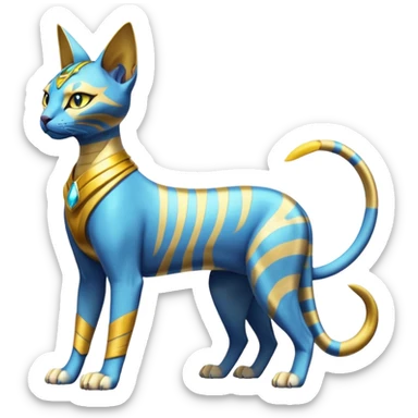 Modern futuristic shiny colorful Bastet-Sphynx-Lombax-Zeraora-Renamon-fusion (full body) sticker