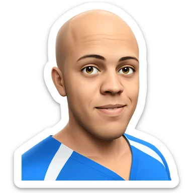 bald boy in blue shirt sticker