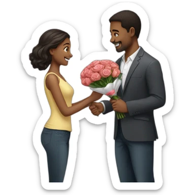 A man holding a bouquet and proposing a girl sticker