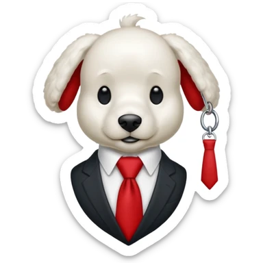 Un caniche blanc avec une cravate rouge et un cerre téte rouge cravate sticker