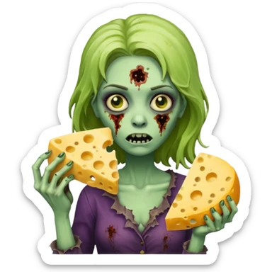 woman zombie holding moldy cheese piece sticker
