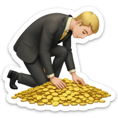 A man bows to a mountain of money
A man bows to a mountain of money sticker